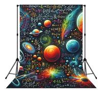 Colorful-Math-Equation-Planets 5x7ft Photography Backdrop, Photo Background With Rod Pocket, Foldable Studio Backdrop For Birthday, Wedding, Party Decoration