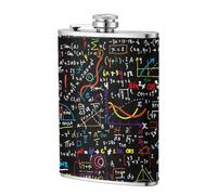 Colorful Math Formula Print,304 Stainless Steel 8oz Flask Pu Leather Case, Pocket Flagon Outdoor Flat Liquor Flask