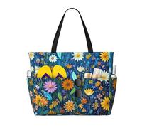 Colorful Meadow Beach Bag for Women Wildflower Waterproof Beach Tote with Zip Lightweight Overnight Shoulder Shopping Swimming Bag Summer Holiday Gifts