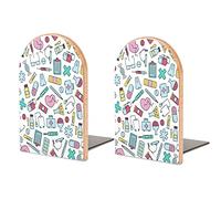 Colorful Medical Elements Wooden Book Ends Non Slip Book Stand Book Holder Bookshelf Bookends For Shelves Home Office Decor