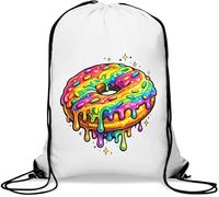 Colorful Melting Donut Illustration Gym Sack Casual Drawstring Bag White