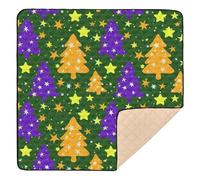 Colorful Merry Christmas Tree Stars Green Soft Foam Baby Crawling Mat for Floor Comfortable Foldable Infant Play Mat for Newborns Babies Infants Toddlers, 50'' x 50''