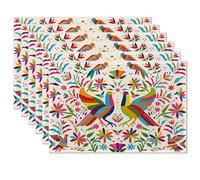Colorful Mexican Bird Flower Placemats Set of 6,Table Mats Non-Slip Heat Resistant Washable Placemat for Party Kitchen Dining Table Decoration Indoor Outdoor