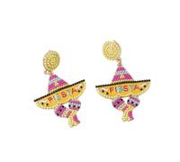 Colorful Mexican Cinco De Mayo Fiesta Chili Cactus Shape Rhinestone Beaded Dangle Earrings for Women Jewelry, M, Resin, No Gemstone