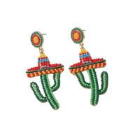Colorful Mexican Cinco De Mayo Fiesta Chili Cactus Shape Rhinestone Beaded Dangle Earrings for Women Jewelry, M, Resin, No Gemstone