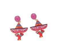 Colorful Mexican Cinco De Mayo Fiesta Chili Cactus Shape Rhinestone Beaded Dangle Earrings for Women Jewelry, M, Resin, No Gemstone