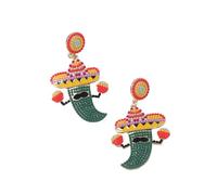 Colorful Mexican Cinco De Mayo Fiesta Chili Cactus Shape Rhinestone Beaded Dangle Earrings for Women Jewelry, M, Resin, No Gemstone