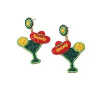 Colorful Mexican Cinco De Mayo Fiesta Chili Cactus Shape Rhinestone Beaded Dangle Earrings for Women Jewelry, M, Resin, No Gemstone