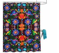 Colorful Mexican Floral Shower Curtain for Bathroom, Bird Rustic Assorted Flower Waterproof Cloth Fabric Bathroom Accessories Set with 12 Rust Proof Plastic Hooks, 72” x 84”