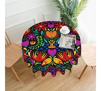 Colorful Mexican Floral Tablecloth Round Table Cover Washable Polyester Table Cloth for Kitchen Party Picnic Dining Decor 60 Inch