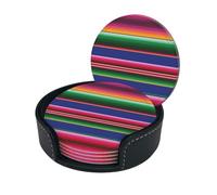 Colorful Mexican Stripes Coasters Set Of 6 For Drinks With Holder, Classy And Simple Coasters For Coffee Table, Great Housewarming Gifts