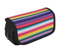 Colorful Mexican Stripes Pencil Case Organizer Large Capacity Cute Pen Pouch with 3 Compartment Office Stationery Large Pencil Bags with Zipper Fabric Pen Bag for Adults Portable Makeup Bag (Black)