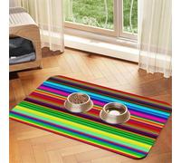 Colorful Mexican Stripes Pet Feeding Mat Absorbent Pu Leather Dog Cat Food Mats Contain Spills Protects Floors, Anti-Slip Rubber Backing Dog Bowl Mats Easy Clean Pet Placemats 30x45cm