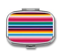 Colorful Mexican Stripes Pill Box 2 Compartment, Portable Pill Case with Mirror for Pocket Purse Travel, Mini Metal Medicine Organizer for Vitamins Fish Oil