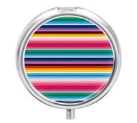 Colorful Mexican Stripes Pill Box Medicine Pill Organizer 3 Compartment Daily Pill Case Small Pill Container Round Pill Holder Travel Pill Box Metal Pill Case for Purse Pocket