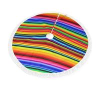 Colorful Mexican Stripes Print Christmas Tree Skirt 30 inch, Xmas Tree Skirts Mat with Fringe Border for Christmas Holiday Party Decorations