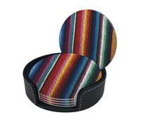 (Colorful Mexican Stripes) Round Drink Coasters Set of 6 with Storage Box Decorative Cup Coasters for Coffee Bar Home Office Decor