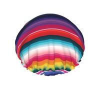 Colorful Mexican Stripes Shower Cap for Women Double Layers Thick Hair Caps Reusable Waterproof Bath Caps with Elastic Band Hair Hat Washable Shower Hat for Men Women Spa Salon