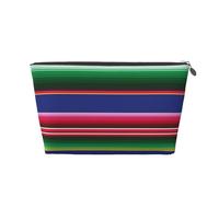 Colorful Mexican Stripes Womens Makeup Bag Leather Travel Toiletry Organizer Wash Bag Cosmetic Pouch with Zipper Girls Handbag Silver