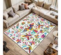 Colorful Mexican Traditional Textile Embroidery Style from Tenango Area Rugs Living Room Large 120x170 cm Washable Vintage Soft Rug Modern Non Slip Floor Carpet Mat for Bedroom Kitchen Dining Room
