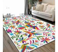 Colorful Mexican Traditional Textile Embroidery Style from Tenango Area Rugs Living Room Large 160x230 cm Washable Vintage Soft Rug Modern Non Slip Floor Carpet Mat for Bedroom Kitchen Dining Room