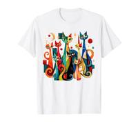 Colorful Mid Century Modern Cats Retro Cat Art Value Graphic T-Shirt, Men, White, XL