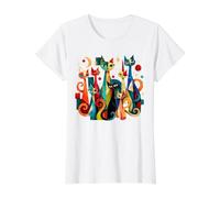 Colorful Mid Century Modern Cats Retro Cat Art Value Graphic T-Shirt, Women, White, M
