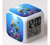 Colorful Minecraft Alarm Clock With Smart Low Night Light, Multipurpose Desk Table Clock Glowing LED Lights Changing 7 Colors For Kids Bedroom Decor