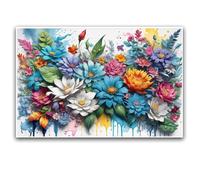 Colorful Mixed Flowers Canvas Wall Art Vibrant Botanical Floral Art Print Abstract Flowers Canvas Painting Botanical Prints Indoor Decor for Home Offices Living Room Bedroom Dining Room farmhouse