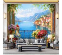 Colorful Modern Wallpaper Beautiful Balcony Flowers Architecture Non-Woven Wallpaper for Bedroom Living Room Restaurant Cafe TV Backdrop 250 x 175 cm