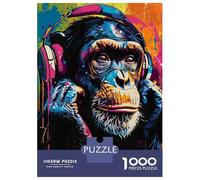Colorful Monkey 1000 Piece Jigsaw Puzzle Paper for Adults Headphones Jigsaw Puzzle for Family Relaxation Focus Gift 70x50cm/1000pcs