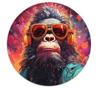 Colorful Monkey 1000 Piece Jigsaw Puzzle Round Jigsaw Puzzles 1000 Pieces for Adults Erfect for Home Decor, Birthdays, Holidays, And Gifts (67.5x67.5cm)