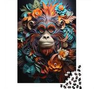 Colorful Monkey Art Print 1000-Piece Puzzle for Adults, 52x38cm/1000pcs; White Cardboard for Simple Sorting; for An Enjoyable Break at The Table