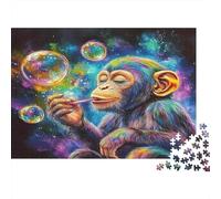 Colorful Monkey Jigsaw Puzzle 1000 Piece Jigsaw Puzzle Paper Puzzle for Adults Blowing Bubbles Relaxing Family Time Home Decor 52x38cm/1000pcs