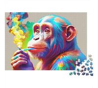 Colorful Monkey Smoking 1000 Piece Jigsaw Puzzle Psychedelic Primate Detailed Artwork Vivid Colors Recycled Paper Cardboard for Adults & Kids 38x26cm/1000pcs