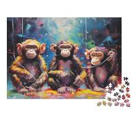 Colorful Monkey Trio 1000 Three Monkeys Art Pieces Puzzle Recycled Cardboard Couples Puzzle Fans Concentration Training Men Activity Women Logic Skill Party 70x50cm/1000pcs