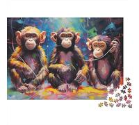 Colorful Monkey Trio 1000 Three Monkeys Art Pieces Puzzle Sturdy Cardboard Women Kids Cognitive Great Stress Relief Gift Housewarming Birthday 52x38cm/1000pcs