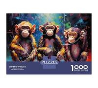 Colorful Monkey Trio 1000pc Classic Jigsaw Puzzle Jigsaw Puzzle Bundle Extra-Thick Cardboard Collector Mind Relaxation Travel Office Break Holiday 52x38cm/1000pcs