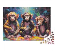 Colorful Monkey Trio_2 1000 Piece Three Monkeys Art Jigsaw Puzzle For Adults Thick Card Board Relaxation Puzzle Game Gifts for WomenGifts for Men 38x26cm/1000pcs