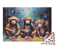 Colorful Monkey Trio Colourful Three Wise Monkeys 1000 Pieces Jigsaws Adults Beautiful Decoration Home Activity 52x38cm/1000pcs