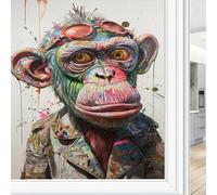 Colorful Monkey Window Film Privacy Glam Wildlife Animals Retro Decorative Stained Static Cling Window Sticker for Home, 45x60 cm