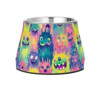Colorful Monsters Raised Pets Water Bowl Non Skid Stainless Steel Pets Feeding Bowl for Slow Feed Dogs Whisker Friendly