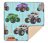 Colorful Monsters Truck Fire Blue Soft Foam Baby Crawling Mat for Floor Cozy Breathable Foldable Activity Entertainment Mat for Baby Toddler Infant, 50'' x 50''