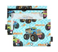 Colorful Monsters Truck Fire Blue Wave Binder Pouches with Zipper with Clear Window Zipper Pencil case Large and Sturdy 3 Ringing Binder Pocket for Storing School Office Supplies Multicolored 2