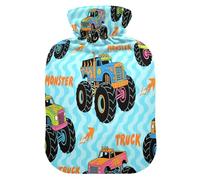 Colorful Monsters Truck Fire Blue Wave hot-Water Bottle with Soft Cover, 1L hot Compress for Hot and Cold Therapies,Hot and Cold Therapies,Bolsa para agua Caliente
