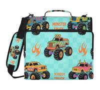 Colorful Monsters Truck Fire Turquoise 1.5-Inch 3-Ringing Office Binder Organizer with Shoulder Strap Multiple Pockets School Supplies Organizer for Middle School