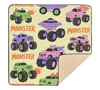 Colorful Monsters Truck Fire Yellow Cute mat for Baby to Play on Floor for Indoor Outdoor Non-Toxic Foldable Activity Gym Mat for Baby Toddler Infant, 50'' x 50''