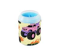 Colorful monsters Truck Fire Yellow Reusable Paw Washer Cup Soft Silicone Bristles Feet Bathing Brush for Small Medium Dogs & Cat Breeds