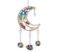 Colorful Moon Crystal Car Pendant, Car Decoration, Sun Catcher Crystal Stone Crafts Sun Catcher Dream Catcher,Colorful Crystal Moon for Window, Good Luck Decor