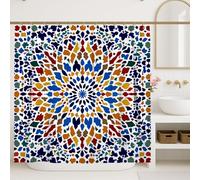 Colorful Moroccan Shower Curtain, Vibrant Blue Red Yellow Pattern Bathroom Decor, Modern Artistic Design for Spring Summer Home, Water-Resistant Fabric with Hooks 72x78 Inch